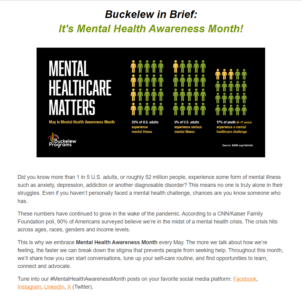 Buckelew in Brief: It's Mental Health Awareness Month!