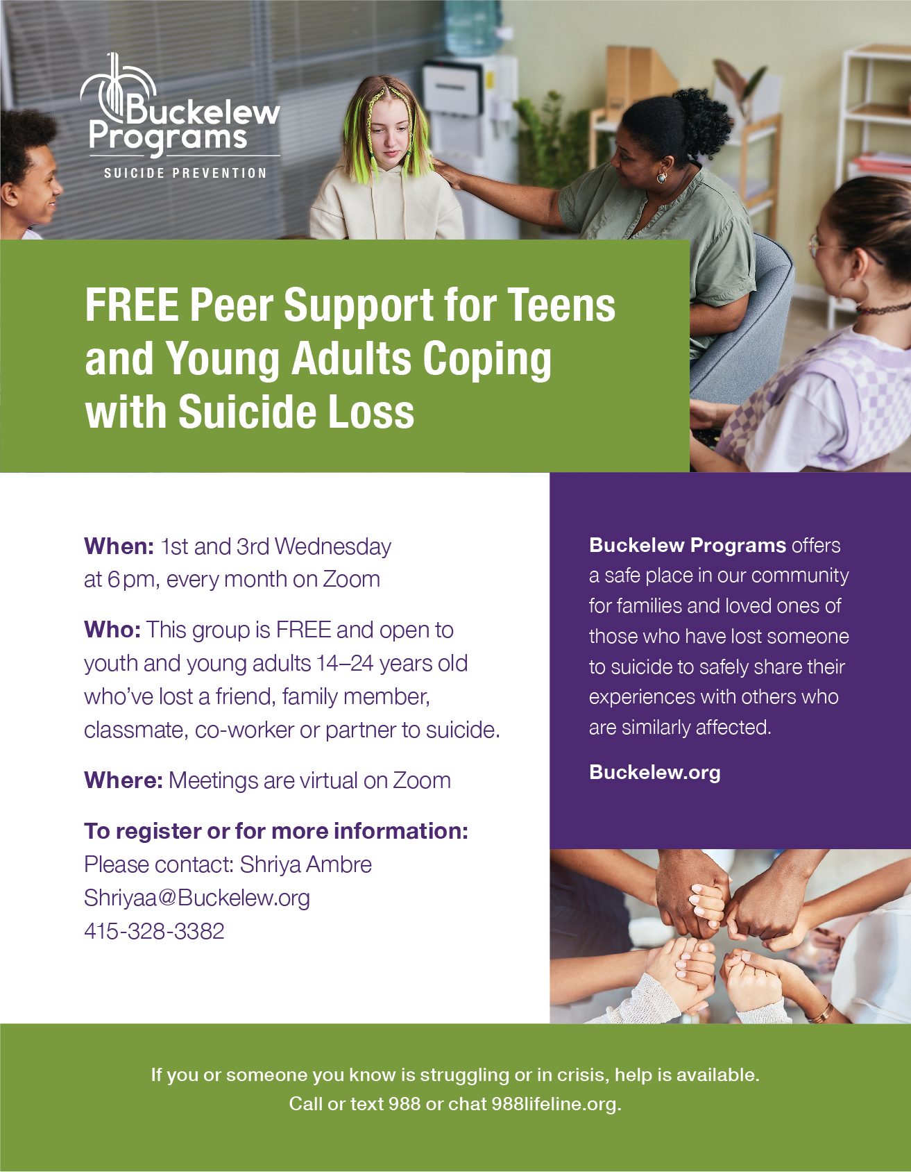 Buckelew Programs' Youth SOS Peer Support Group for Teens and Young Adults Coping with Suicide Loss