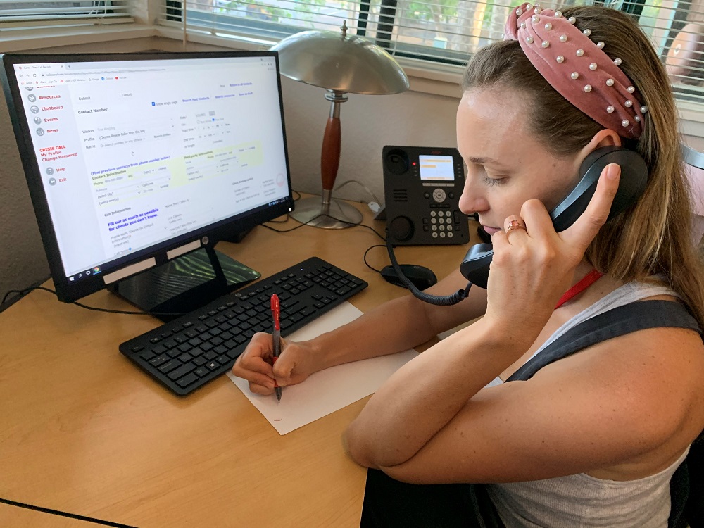 woman answering phone